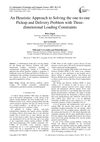 An Heuristic Approach to Solving the one-to-one Pickup and Delivery Problem with Three-dimensional Loading Constraints