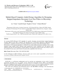 Matlab-Based Computer-Aided-Design Algorithm for Designing Stepped-Impedance Resonator Low-Pass Filters in Microstrip Technology