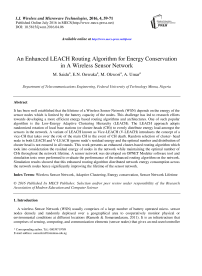 An Enhanced LEACH Routing Algorithm for Energy Conservation in A Wireless Sensor Network