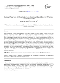 Critical Analysis of Distributed Localization Algorithms for Wireless Sensor Networks