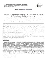 Security Challenges, Authentication, Application and Trust Models for Vehicular Ad Hoc Network- A Survey