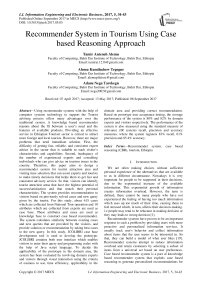 Recommender System in Tourism Using Case based Reasoning Approach