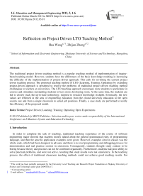 Reflection on Project Driven LTO Teaching Method