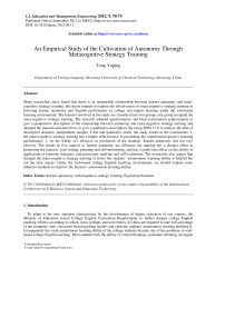 An Empirical Study of the Cultivation of Autonomy Through Metacognitive Strategy Training