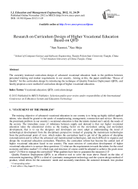 Research on Curriculum Design of Higher Vocational Education Based-on QFD