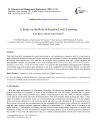 A Study on the Role of Facebook in E-Learning