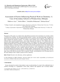 Assessment of Factors Influencing Practical Work in Chemistry: A Case of Secondary Schools in Wolaita Zone, Ethiopia