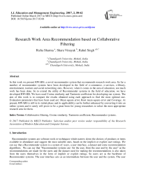Research Work Area Recommendation based on Collaborative Filtering