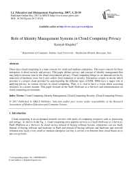 Role of Identity Management Systems in Cloud Computing Privacy