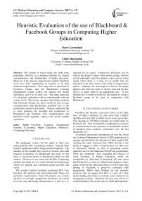 Heuristic Evaluation of the use of Blackboard & Facebook Groups in Computing Higher Education