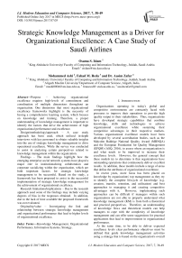 Strategic Knowledge Management as a Driver for Organizational Excellence: A Case Study of Saudi Airlines