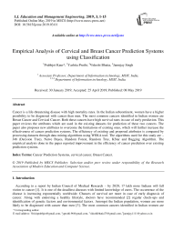 Empirical analysis of cervical and breast cancer prediction systems using classification
