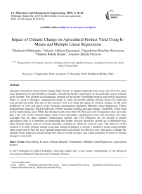 Impact of climatic change on agricultural product yield using K-Means and multiple linear regressions