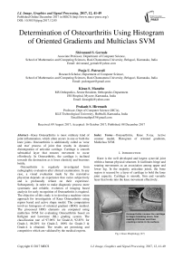 Determination of osteoarthritis using histogram of oriented gradients and multiclass SVM
