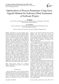 Optimization of process parameters using grey-taguchi method for software effort estimation of software project