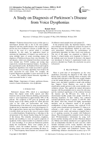 A study on diagnosis of Parkinson’s disease from voice dysphonias
