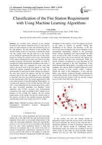 Classification of the fire station requirement with using machine learning algorithms