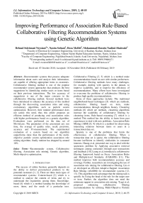 Improving performance of association rule-based collaborative filtering recommendation systems using genetic algorithm