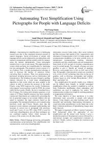 Automating text simplification using pictographs for people with language deficits