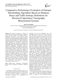 Comparative performance evaluation of entropic thresholding algorithms based on Shannon, Renyi and Tsallis entropy definitions for electrical capacitance tomography measurement systems