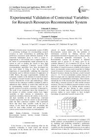 Experimental validation of contextual variables for research resources recommender system