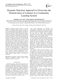 Dynamic selection approach to overcome the demotivation of learners in a community learning system