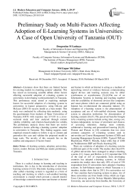 Preliminary study on multi-factors affecting adoption of e-learning systems in universities: a case of open university of Tanzania (OUT)