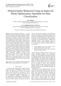 Dimensionality reduction using an improved whale optimization algorithm for data classification