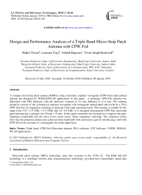 Design and performance analysis of a triple band micro-strip patch antenna with CPW-fed