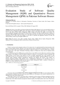 Evaluation Study of Software Quality Management ‎‎(SQM) and Quantitative Process Management ‎‎(QPM) in Pakistan Software Houses
