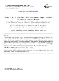 Design of an Optimal Linear Quadratic Regulator (LQR) Controller for the Ball-On-Sphere System
