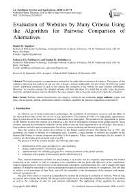 Evaluation of Websites by Many Criteria Using the Algorithm for Pairwise Comparison of Alternatives
