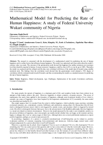 Mathematical Model for Predicting the Rate of Human Happiness: A study of Federal University Wukari community of Nigeria