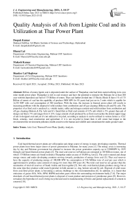 Quality Analysis of Ash from Lignite Coal and its Utilization at Thar Power Plant