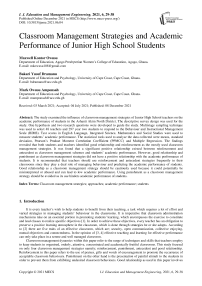 Classroom Management Strategies and Academic Performance of Junior High School Students