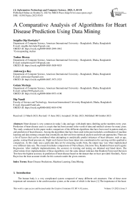A Comparative Analysis of Algorithms for Heart Disease Prediction Using Data Mining