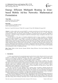 Energy Efficient Multipath Routing in Zone-based Mobile Ad-hoc Networks: Mathematical Formulation