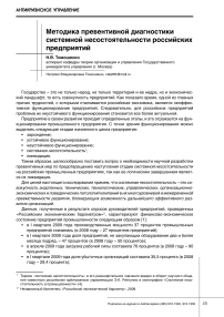 Методика превентивной диагностики системной несостоятельности российских предприятий
