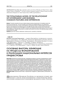 Основные факторы, влияющие на процессы формирования и реализации национальных интересов Приднестровья