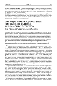 Миграция и межнациональные отношения в оценках региональных экспертов (на примере Саратовской области)