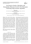 An extensive study of similarity and dissimilarity measures used for text document clustering using k-means algorithm