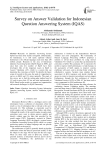 Survey on answer validation for Indonesian question answering system (IQAS)