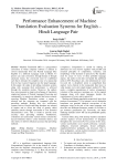 Performance enhancement of machine translation evaluation systems for English – Hindi language pair